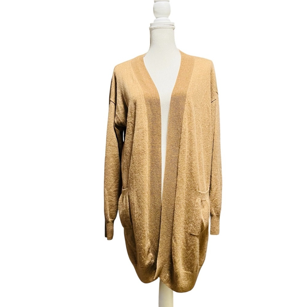 KIER + J Camel Open Front Cardigan 100% Cashmere Size XL